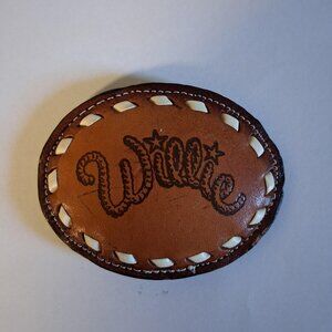 Vintage Willie Nelson Belt Buckle Brown Leather Mallary Leather Fort Worth Texas